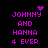 Pixelated text 'JOHNNY AND HANNA 4 EVER' in bright pink on black background with animated heart and starburst symbols.