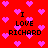 Red background with pink pixelated hearts and repeated text "I LOVE RICHARD" in black block letters.