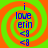 A static digital image with a green and orange spiral background displaying blue text reading "i love erin <8 <8" in four identical quadrants.
