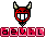 Pixelated red devil head with white teeth and horns above repeating 'devil' text in pink block letters on gray background.