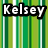 Pixelated text labels 'Kelsey', 'Abby', and 'Rachel' appear over a green-and-white striped background with a gray rectangle overlay.