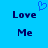 Blue background with pixelated text 'Love Me' in two and a blue heart symbol above the left