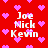 Red background with pink pixelated hearts and repeated white text 'Joe Nick Kevin' in four vertical