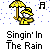 Animated contact sheet of a yellow stick figure with umbrella singing in rain, displayed across 8 frames on gray background with blue dots.