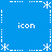 Blue background with white pixelated snowflakes and dotted lines forming a , four instances of the word 'icon' in lowercase