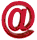 Red @ symbols in various 3D orientations on gray background, some with visible side profiles and partial circular forms.