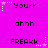Pixelated text and star symbols on a bright pink background, with alternating of 'Yourr', 'ahhh', and 'FREAKK' in black font