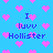 Pixelated blue background with pink heart shapes and repeated text "I luvv Hollister" in blue pixel font.