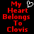 Red pixelated text on black background reads "My Heart Belongs To Clovis" with a white heart symbol replacing the 'o' in My.