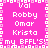 Pixelated pink background with white text listing names and 'my BFFL'S!' in a pattern, bordered by alternating light and dark pink squares