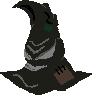 Pixelated witch hat with dark gray body, light gray chevron patterns, brown patch, and green star, displayed in six showing slight rotation