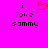 A bright pink background displays two side-by-side pixelated text blocks with a red heart symbol above the left block.