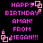 Pixelated birthday message with pink text and square icons on black background, repeated in a
