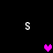 Pixelated icon with four white 'S' characters and two pink heart symbols on a black background, showing animation changes between frames.