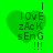 Green heart-shaped icon with pixelated text reading 'I LOVE zAcK sEnG !!!' on a bright green background, displayed in four identical