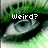 Pixelated green grass background with a large eye-like shape; text changes from 'Weird?' to 'Define "weird".' in white pixel font.