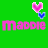 Green background with two side-by-side pixelated text 'Maddie' in pink and blue, each topped by a pink heart-shaped balloon with blue ribbon.