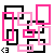 A static composition of overlapping pink and black outlined squares on a white background with small pixelated cursor-like symbols.