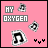Pink background with 'MY OXYGEN' text, musical note symbols, and small heart shapes; animation cycles the position of a central musical note.