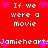 Red background with white pixelated text reading "If we were a movie" and "Jamieheart" surrounded by pink hearts, arranged in a pattern with repeated text elements