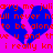 Pixelated red text on bright pink background with blue heart shapes, displaying repeated phrases about marriage and companionship.