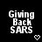Black background with white pixelated text reading 'Giving Back SARS' and a white pixelated heart symbol below the text.