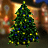 Animated Christmas tree with changing colored lights against a blurred indoor background.