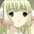 Pixelated anime-style character with light green hair, large black eyes with brown highlights, and pink cheek accents, rendered in a low-resolution static image.