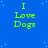 Blue background with light blue dots, green text reading "I Love Dogs" repeated in a pattern across the image