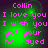 Collin text in pink on green background with dark purple accents, repeated four times in a