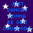 Blue pixelated text on a dark purple background with white stars, repeating 'JUST DANCE!! GONNA BE OK!! DADADODO' in multiple