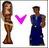 Static pixelated icon showing two stylized figures flanking a pink V-shaped symbol on a light background.
