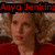 A pixelated image of a person with curly blonde hair in a red top, overlaid with red text on black backgrounds.