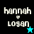 Four pixelated display 'hannah' above a heart symbol and 'logan' below, with varying background colors and star symbols