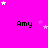 A bright pink background with repeated black text 'Amy' and scattered white/pink stars, partially cropped on the right.