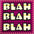 Pixelated text 'BLAH' repeated in a on a magenta checkered background with yellow and white lettering