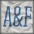 Static square image with blue serif text 'A&F' on a light gray pixelated background, framed by dark gray border.
