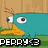 Pixelated teal duck with orange beak and white eyes, wearing a purple fedora and holding a magnifying glass, with text overlays reading "PERRY :3" and "AGENT P".