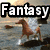 Four- shows fantasy and farm-themed horse icons with text overlays, each depicting a different horse in motion against varied backgrounds