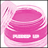 A pink jar with a lid, displaying text in two color variations