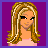 A 4-frame pixel art contact sheet showing a cartoon girl with blonde hair in various poses and outfits against purple backgrounds, including text frames.