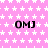 Pink background with white star pattern and repeated black 'OMJ' text in three