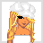 Pixel art contact sheet showing three distinct animated frames of a cartoon character with blonde hair, sunglasses, and chef's hat alongside partial body views and two blue cone shapes.