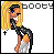 Pixel art of a blonde woman in a black outfit with orange and white accents, smiling with blue eyes and a visible cross necklace.