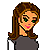 Pixel art contact sheet showing a female character with brown hair and green eyes on the left, next to green text reading "Original Icons .com" on a dark green background.