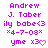 Pixelated text displays 'Andrew J. Taber' with repeated phrases and a heart symbol on a white background.