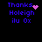 Pixelated blue text on black background with pink heart and dot animations, reading 'Thanks', 'Holeigh', 'ilu Ox' across four