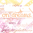A static image of a repeating pattern featuring pink and yellow floral motifs with overlaid text reading 'living on' in light orange and 'm dreams.'