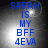 Blue text on a gray gradient background reads 'SARAH IS MY BFF 4EVA' with a bright light spot shifting position across frames.