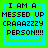 Four identical pixelated display text on a green background with blue and green borders